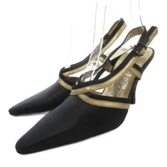 サルヴァトーレフェラガモ Salvatore Ferragamo 美品 パンプス 5.5 23cm シューズ ポインテッドトゥ ストラップ ハイヒール 黒 ブラック ゴールドカラー /AE  ■WY