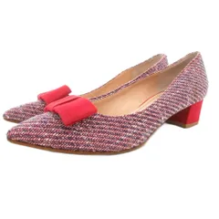 ダイアナ DIANA ツイード パンプス チャンキーヒール ポインテッドトゥ リボン スエード 24.5cm 赤 レッド 青 ブルー /GV ■YHS13