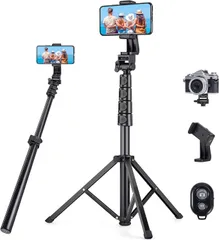 【新着商品】スマホ 三脚 最大高172cm2 in 1 自撮り棒三脚 450g軽量 アルミニウム合金4段階伸縮 360角度調節 電話ホルダー付きスタンド すべてのスマホ機種対応 iPhoneシリーズ/Androidシリーズ