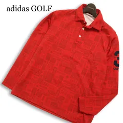 adidas GOLF アディダス ゴルフ 通年 ロゴ刺繍★ 総柄 長袖 ポロシャツ Sz.L メンズ 赤