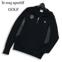 le coq sportif GOLF ルコック スポルティフ ゴルフ ウール混★ ロゴ刺繍 ハーフジップ ニット セーター Sz.L メンズ 黒