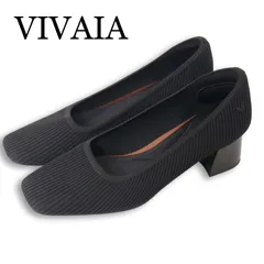 美品★ VIVAIA ビバイア スクエアトゥ ストレスフリー ブロックヒール パンプス シューズ Sz.37.5　レディース 黒