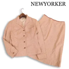 【美品】NEWYORKER ニューヨーカー 通年 シルク混 ウール ツイード スカート セットアップ Sz.13AR レディース 大きいサイズ