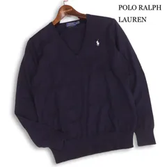 POLO RALPH LAUREN ポロ ラルフローレン ポニー刺繍★ ピマコットン100% Vネック セーター ニット Sz.XS レディース 紺