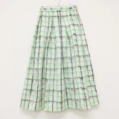 BLAMINK 　ブラミンク　ラップスカート　プリーツ　巻き　チェック柄　モヘヤ　ウール　アイボリー×グリーン　日本製　レディース　36　b00447