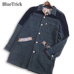 BLUE TRICK◎岡山デニム ショップコート 総柄 鳳凰 インディゴ 薄手L