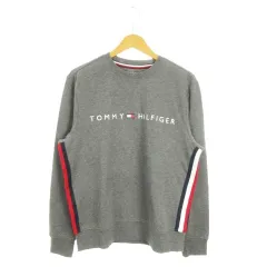 トミーヒルフィガー TOMMY HILFIGER トレーナー スウェット M グレー 長袖 ロゴプリント サイドライン 裏毛 /MN29 ■GY58