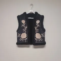 ザラ フラワー 刺繍 ブラック ベスト 55