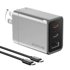 【迅速に発送】EcoFlow 65W 急速充電器 1m充電ケーブル付き ポート3つ PD3.0対応 PPS規格対応 GaN（窒化ガリウム）採用 3台同時充電 折りたたみ式プラグ コンパクトキューブ型 ACアダプター MacBook Windo e4f6b1f4