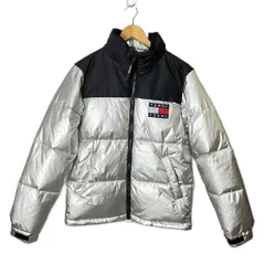 未使用品 トミー TOMMY JEANS メタリック 中綿ジャケット 上着 ジャンパー スタンドカラー S シルバーカラー ブラック メンズ