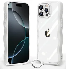 iPhone 16 Pro Max 用 ケース クリア 波状フレーム グーグル アイフォン 16 Pro Max 用 カバー 耐衝撃 うねうね 女性用 女子向け 人気 iPhone16ProMax 用 スマホケース 薄型 軽量 透明 TPU ストラップホール付