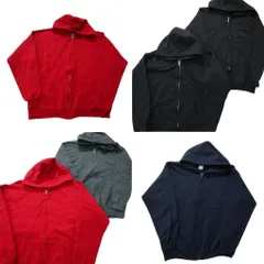古着卸 まとめ売り 無地 フルジップパーカー スウェット 6枚セット (メンズ S /M /L ) ブラック 赤 グレー レッド ネイビー 中古 ND7247