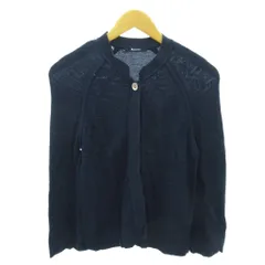 アクアスキュータム AQUASCUTUM 薄手 ニット カーディガン ヘリンボーン 長袖 9 紺 ネイビー 1115 ■YHS7