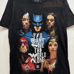 ジャスティスリーグ DCコミックス 古着 ユーズド Tシャツ Lサイズ ブラック メンズ レディース ユニセックス 映画 ムービーTシャツ カッコいい ロック メタル グランジ バットマン スーパーマン 半袖 夏物 夏服 US古着 USA古着 キャラクター