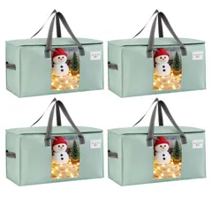 数量限定 旅行 キャンプ (ライトグリーン 引っ越し 洋服収納 布団袋 衣装ケース 折りたたみ可能 ダブルジッパー付き 透明窓付き 4枚セット) 耐水 高耐久 引越しダンボールの代替 大容量 引越しバッグ 布団収納袋 VENO