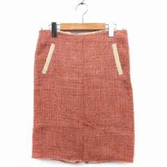 マカフィー MACPHEE トゥモローランド 台形 スカート 膝丈 ニット 総柄 フリンジ 切替 36 レッド 赤 ピンク /HT31