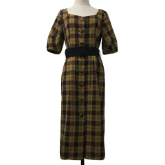 トランテアン ソン ドゥ モード 31 Sons de mode ワンピース Iライン ロング チェック 五分袖 38 茶 黒 ブラウン ブラック