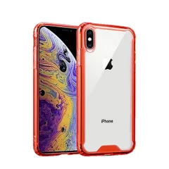 ※ iPhone 7/8Plus 用 リアケース レッド TPUバンパー+背面アクリル素材 衝撃吸収 透明 (iPhone 7/8Plus レッド)R2 51
