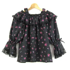 メゾピアノ ブラウス シャツ 長袖 花柄 ジュニア トップス 黒 キッズ 女の子用 M(150)サイズ ブラック×レッド×紫 Mezzo Piano 【中古】