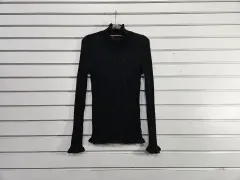 ブラック フリルPOINT スリム型 リブニットTシャツ/宝探し 天使