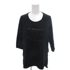 コムサイズム COMME CA ISM 美品 Tシャツ カットソー 9 黒 ブラック ラウンドネック 七分袖 文字プリント 12-64CW01 /HW ■GY66