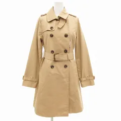 アースミュージック&エコロジー EARTH MUSIC & ECOLOGY タグ付き ダブル トレンチコート ロング ベルト付 裏地チェック S ベージュ /GV