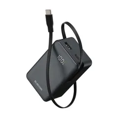 エレコム モバイルバッテリー DE-C81L-10000BK 軽量 小型 大容量 日本メーカー iphone android googlepixel ipad Macbook コンパクト ケーブル内蔵 タイプＣ アンドロイド 純正 pse認証 急速充電 災害