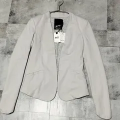 【未使用品】DENHAM デンハム　スウェット ノーカラー テーラードジャケット　XSサイズ　グレージュ ベージュ　コットン　伸縮性　ロゴ刺繍