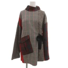 ザラウーマン ZARA WOMAN チュニック カットワンピース 異素材切替 長袖 チェック M グレー 赤 レッド /JS ■FF