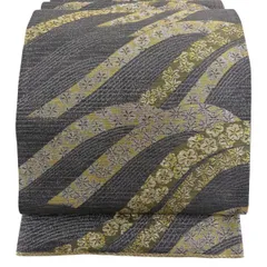 【美品】 袋帯 名品 梅 楓 金銀糸 箔 茶紫 六通 正絹 【中古】