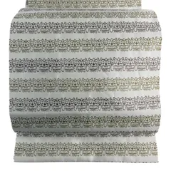 【美品】 開き名古屋帯 秀品 比翼仕立て 幾何学模様 縞 クリーム 正絹 【中古】
