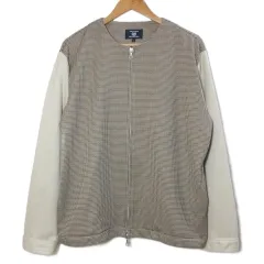 コムサコミューン COMME CA COMMUNE フェイクスエード ノーカラーブルゾン 51-15CT02 ジップジャケット ノーカラー ガンクラブチェック L 生成り ベージュ系 /X 