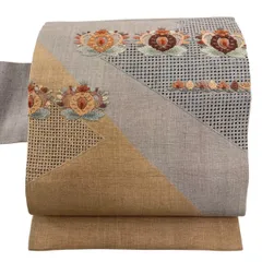 名古屋帯 秀品 紬地 草花 幾何学 刺繍 相良刺繍 灰色 正絹 【中古】