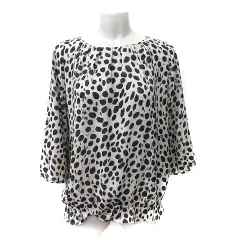 シップス SHIPS シフォンブラウス プルオーバー 七分袖 総柄 ベージュ 黒 ブラック /YI