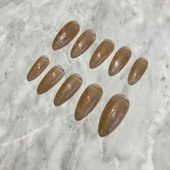 ㊴【ネイルチップ】ジェルネイル グラデーション マグネット ヌーディー系 ゴールド 金 キラキラ クール 大人ネイル オフィスネイル シンプルネイル 派手すぎない オリジナル サイズ変更可 オーダー受付中