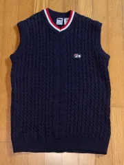 FILA フィラ ケーブル ニット ベスト ネイビー L
