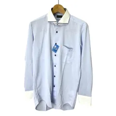 パーフェクトスーツファクトリー Perfect Suit FActory タグ付き i-shirt クレリックシャツ ドレスシャツ ワイシャツ ホリゾンタルカラー 長袖 L 青 ブルー 白 ホワイト