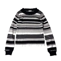 axes femme アクシーズファム フリル襟 ボーダーニット Mサイズ モノトーン ブラック グレー ホワイト