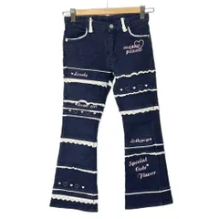 メゾピアノ mezzo piano フリル 刺繡入り デニムパンツ フレア S 140 青 ブルー インディゴ ■GY14 キッズ