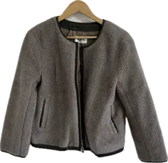  【美品】INGEBORGインゲボルグ　ファージャケット　ノーカラージャケット　アウター　ブラウン　レディース【Z1758】