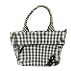 アニエスベー ボヤージュ Agnes b. VOYAGE ギンガムチェック ロゴマーク ハンドバッグ ホワイト ブラック ■GY14 レディース