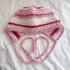 【完成品】バラクラバ　ボンネット　バラボネット　ニット帽　帽子　ピンク　毛糸　Y2K 韓国　　編み物　ハンドメイド