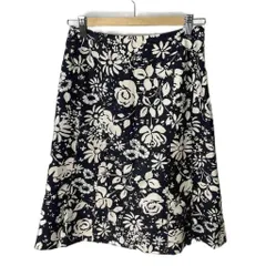 ポールスチュアート PAUL STUART 花柄 Aライン セミフレアスカート ロング丈 6 ブラック ホワイト ■GY43
