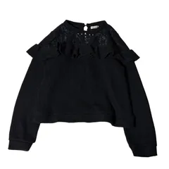 axes femme アクシーズファム レース×フリル×パール装飾 ニット トップス ブラック Mサイズ