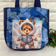 [444]スノボーヨーキーちゃん☆丸底トートバック(持ち手長め)