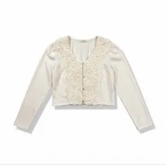 アクシーズファム axes femme カーディガン タグ付き 長袖 ショート丈 バラ シフォン巻き レース キナリ アイボリー系 Mサイズ 901470