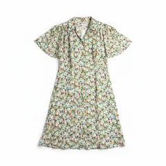 ランバン LANVIN ワンピース 花柄 カラフル 肩パット 半袖 ロング 白 ミントグリーン 赤 黄色 989930のサムネイル