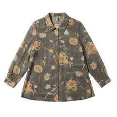 レリアン leilian ブラウス フラワープリント 肩パッド シアー素材  日本製 ブラウン系 13サイズ 990023