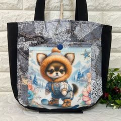 141]可愛いマルチーズフラットポーチ・ハンドメイド パネル生地 - メルカリ