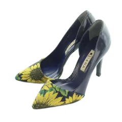 ダイアナ DIANA パンプス ポインテッドトゥ ピンヒール ハイヒール 花柄 21.5cm ネイビー 紺 イエロー 黄色 /MI